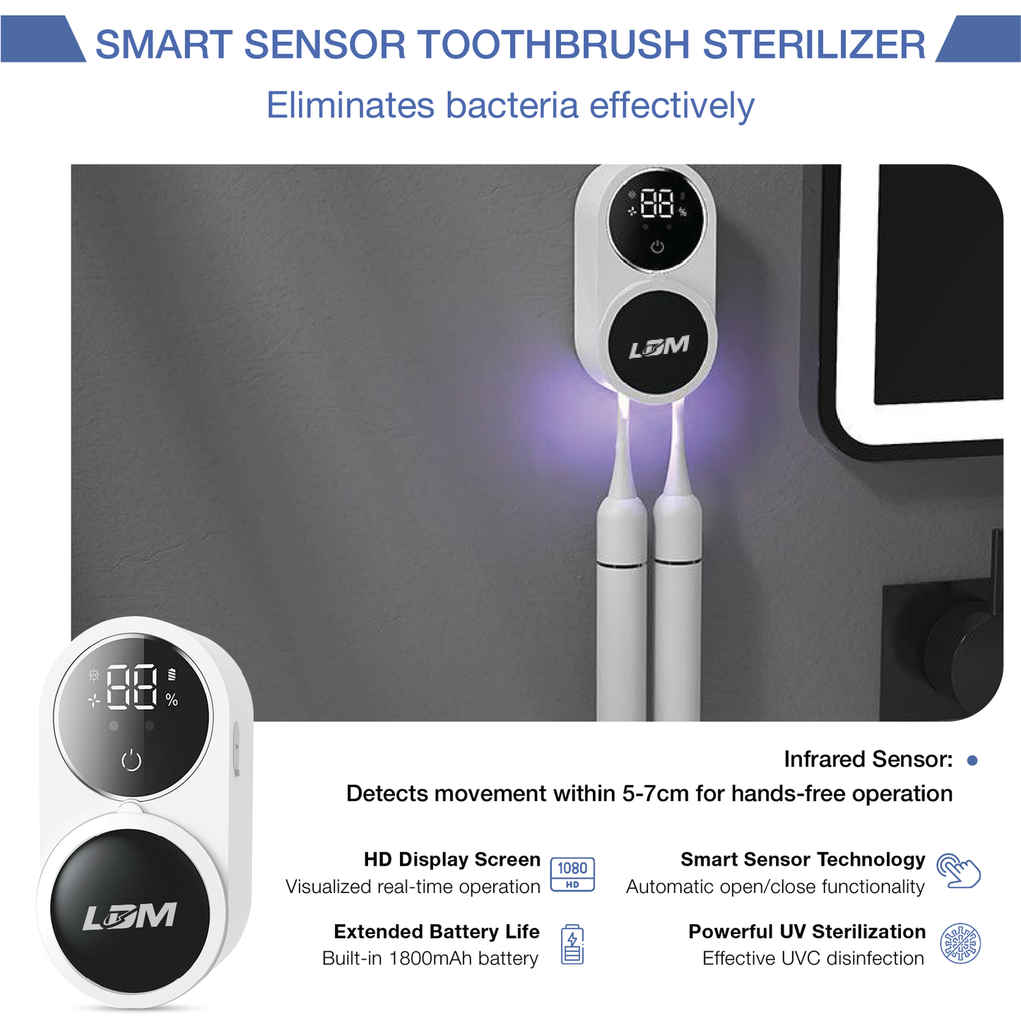 LDM™ UltraClean Pro - UV Toothbrush Sterilizer & Dryer with Smart Sensor and Wall-Mounted Design